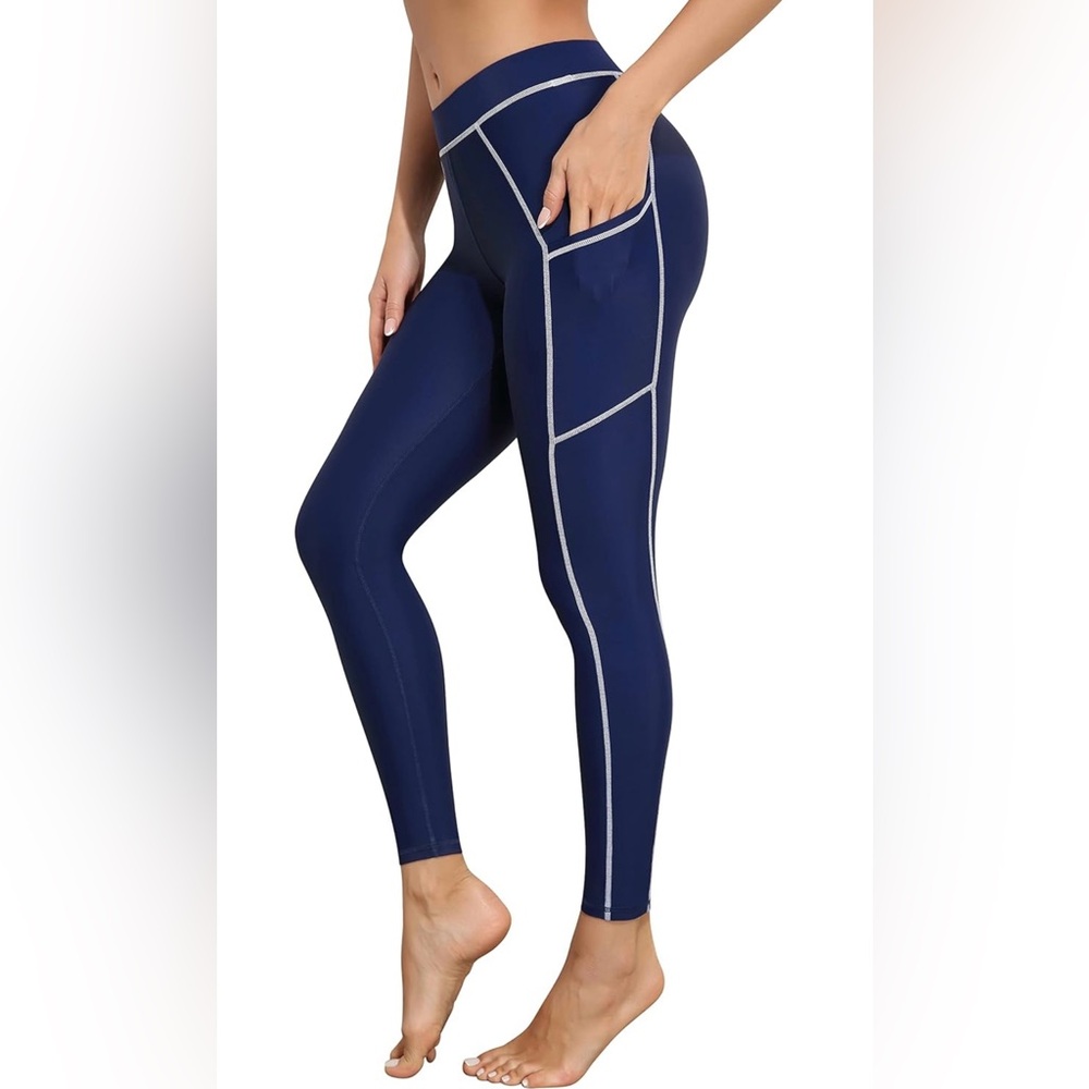 ATTRACO swim pants with side pockets, Navy with white stitching, Size XL